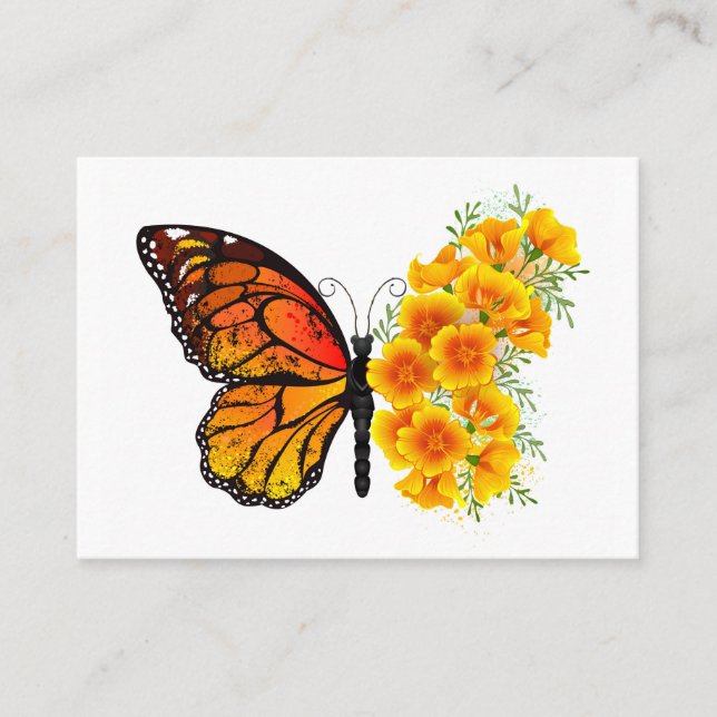 Flower Butterfly with Yellow California Poppy Business Card (Front)