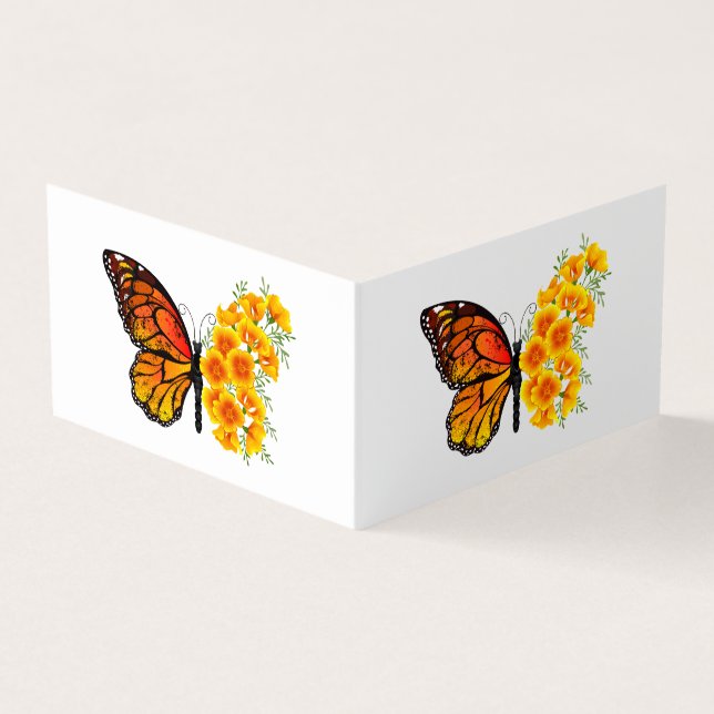 Flower Butterfly with Yellow California Poppy Business Card (Outside)