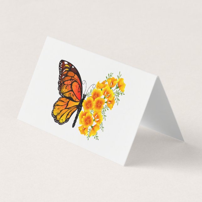Flower Butterfly with Yellow California Poppy Business Card (Front)