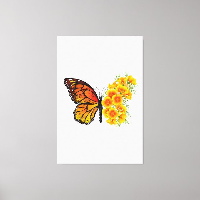 Flower Butterfly with Yellow California Poppy Canvas Print (Front)