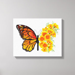 Flower Butterfly with Yellow California Poppy Canvas Print