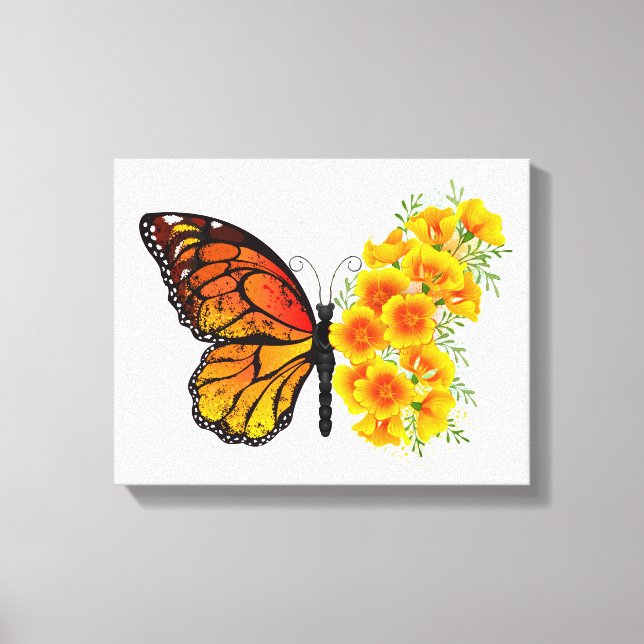 Flower Butterfly with Yellow California Poppy Canvas Print (Front)