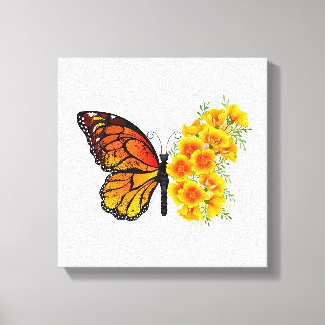 Flower Butterfly with Yellow California Poppy Canvas Print (Front)