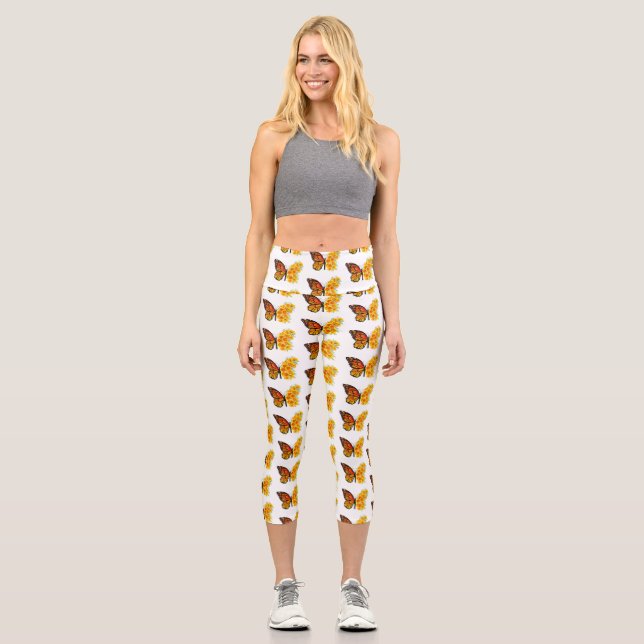 Flower Butterfly with Yellow California Poppy Capri Leggings (Front)