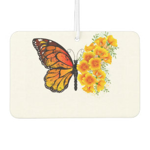 Flower Butterfly with Yellow California Poppy Car Air Freshener