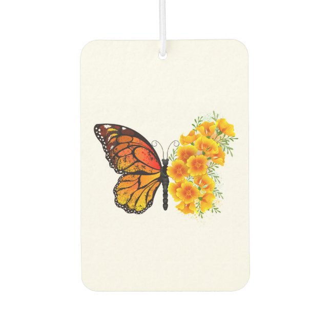 Flower Butterfly with Yellow California Poppy Car Air Freshener (Front)
