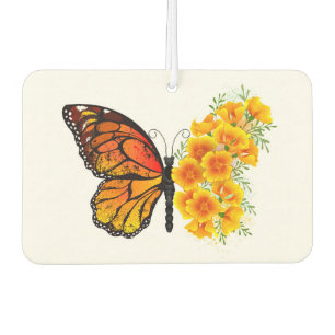 Flower Butterfly with Yellow California Poppy Car Air Freshener