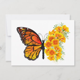 Flower Butterfly with Yellow California Poppy Card