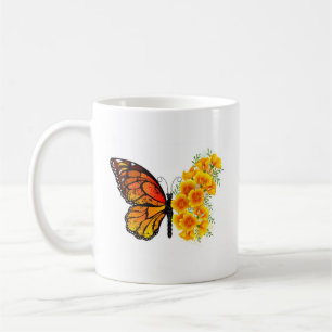Flower Butterfly with Yellow California Poppy Coffee Mug