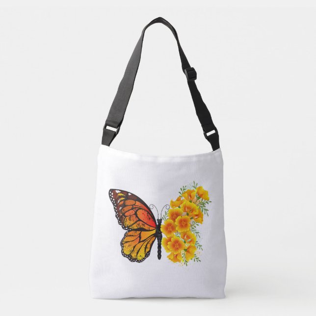 Flower Butterfly with Yellow California Poppy Crossbody Bag (Front)
