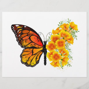 Flower Butterfly with Yellow California Poppy Custom Letterhead