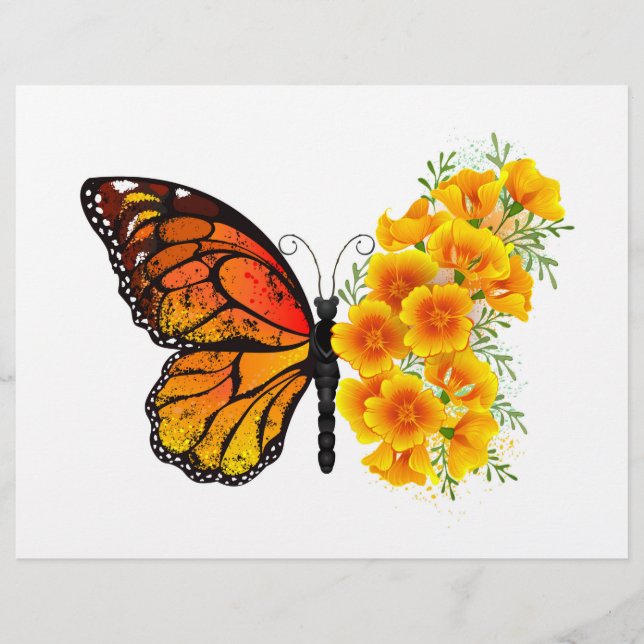 Flower Butterfly with Yellow California Poppy Custom Letterhead (Front)