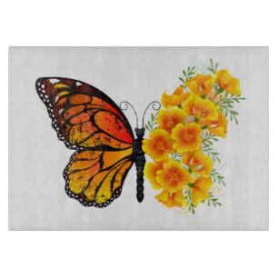 Flower Butterfly with Yellow California Poppy Cutting Board