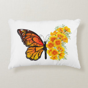 Flower Butterfly with Yellow California Poppy Decorative Cushion
