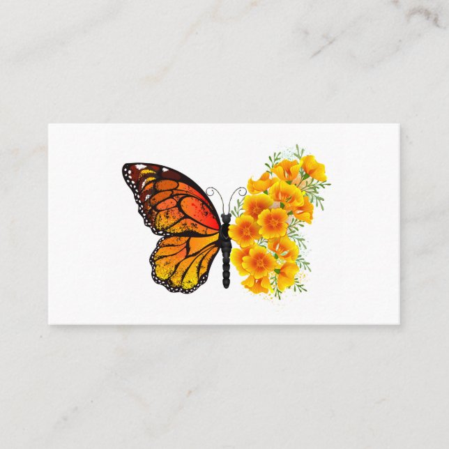Flower Butterfly with Yellow California Poppy Discount Card (Front)