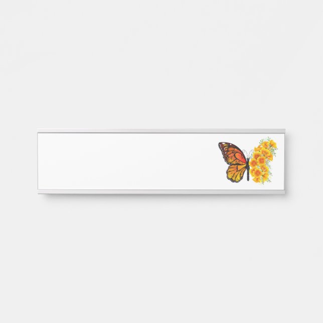 Flower Butterfly with Yellow California Poppy Door Sign (Front)