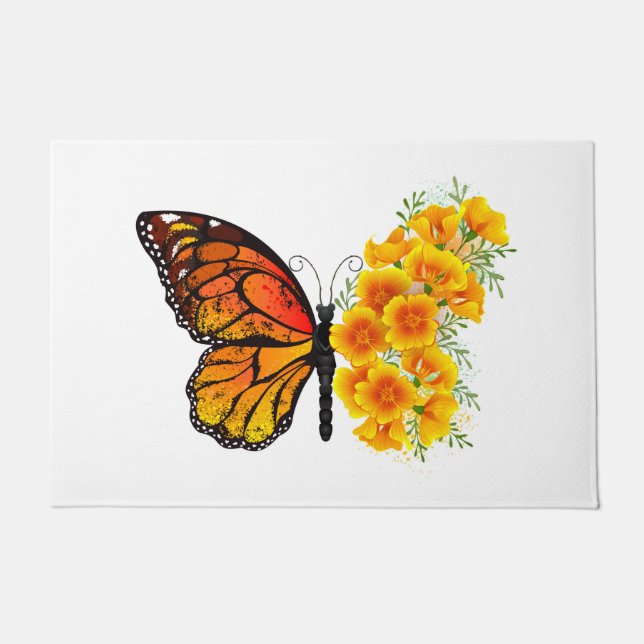 Flower Butterfly with Yellow California Poppy Doormat (Front)