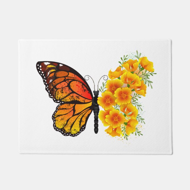 Flower Butterfly with Yellow California Poppy Doormat (Front)