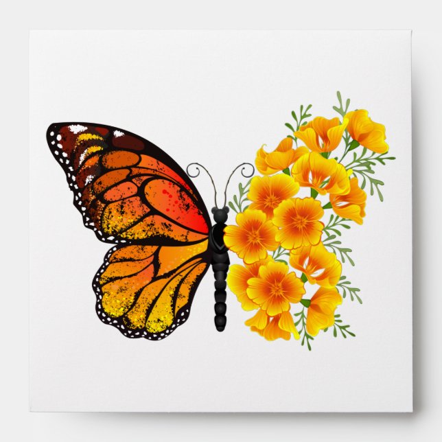 Flower Butterfly with Yellow California Poppy Envelope (Front)
