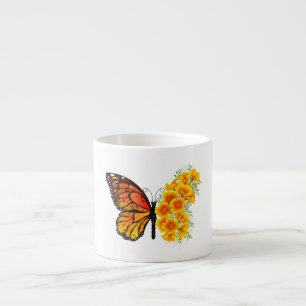 Flower Butterfly with Yellow California Poppy Espresso Cup