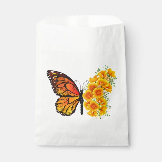 Flower Butterfly with Yellow California Poppy Favour Bags (Front)