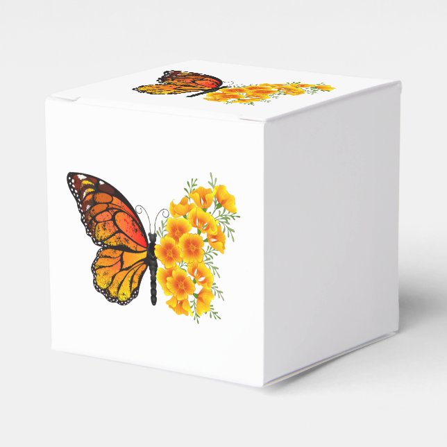 Flower Butterfly with Yellow California Poppy Favour Box (Front Side)