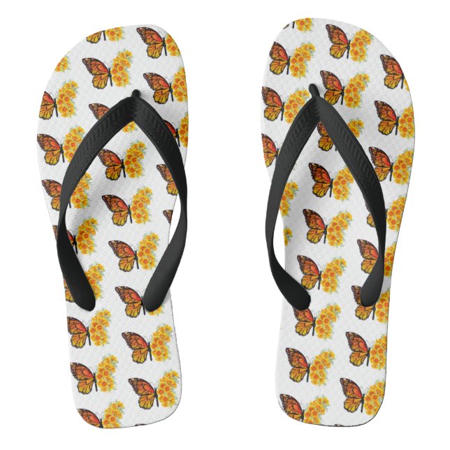 Flower Butterfly with Yellow California Poppy Flip Flops (Footbed)