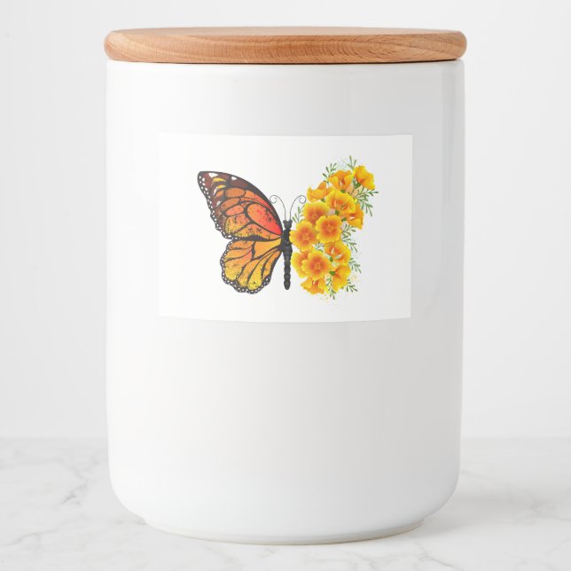 Flower Butterfly with Yellow California Poppy Food Label (Front)
