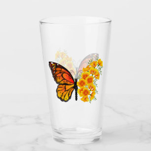 Flower Butterfly with Yellow California Poppy Glass