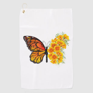 Flower Butterfly with Yellow California Poppy Golf Towel