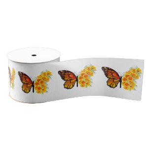 Flower Butterfly with Yellow California Poppy Grosgrain Ribbon