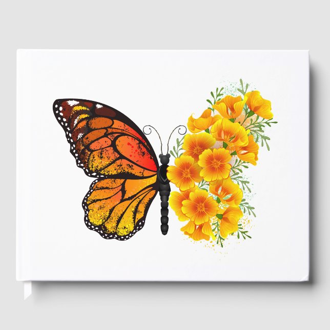 Flower Butterfly with Yellow California Poppy Guest Book (Front)