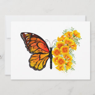 Flower Butterfly with Yellow California Poppy Holiday Card