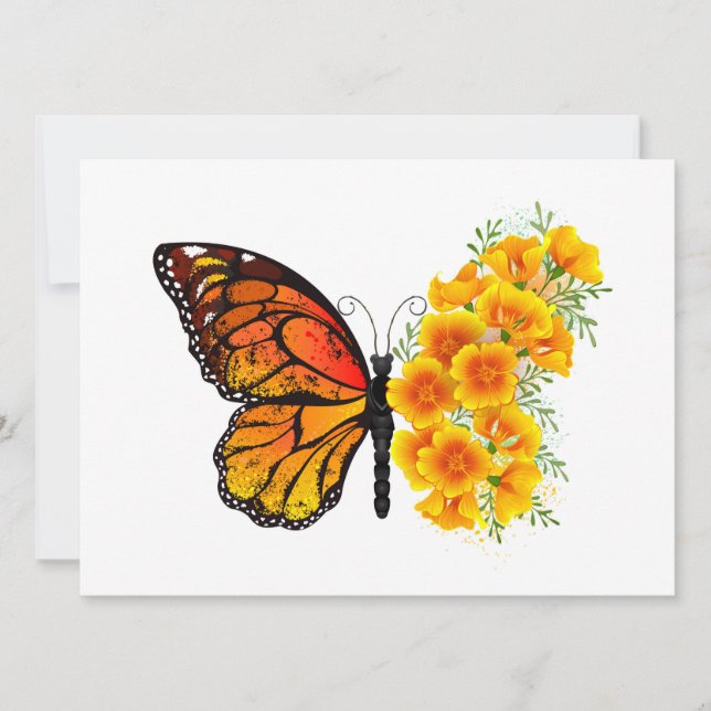 Flower Butterfly with Yellow California Poppy Holiday Card (Front)