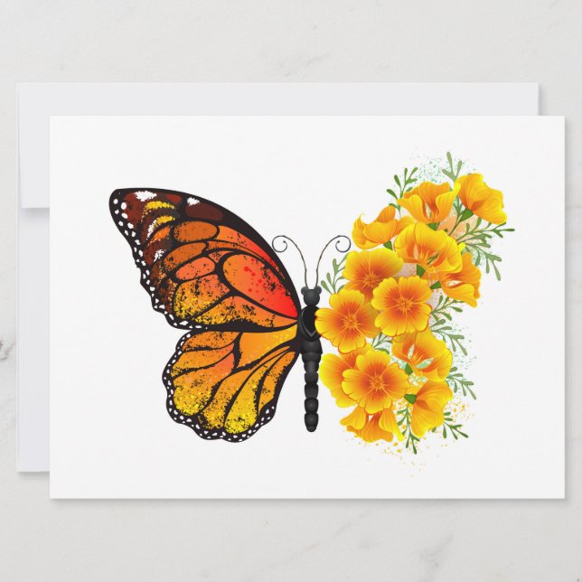 Flower Butterfly with Yellow California Poppy Holiday Card (Front)