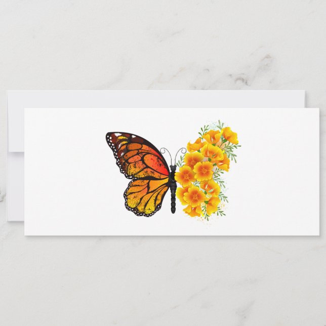 Flower Butterfly with Yellow California Poppy Holiday Card (Front)
