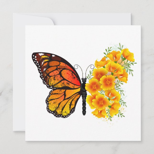 Flower Butterfly with Yellow California Poppy Holiday Card (Front)