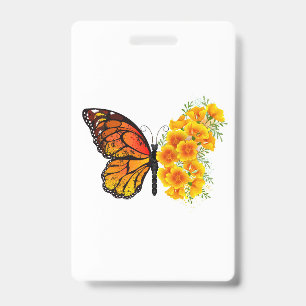 Flower Butterfly with Yellow California Poppy ID Badge