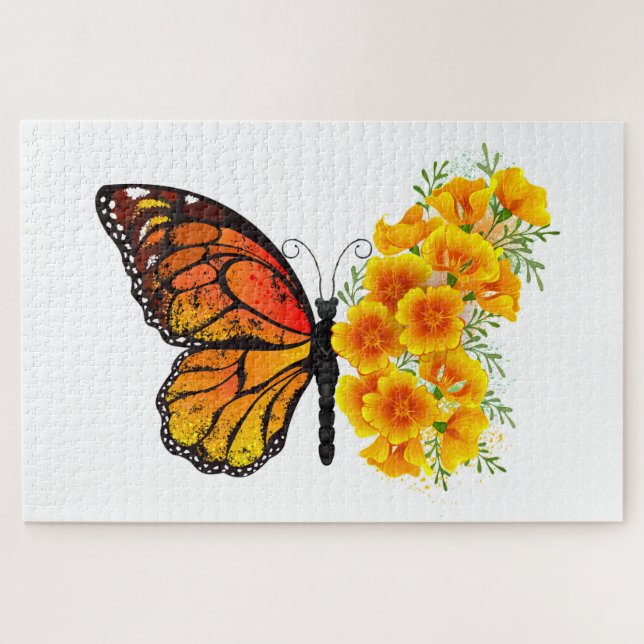 Flower Butterfly with Yellow California Poppy Jigsaw Puzzle (Horizontal)
