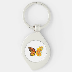 Flower Butterfly with Yellow California Poppy Key Ring