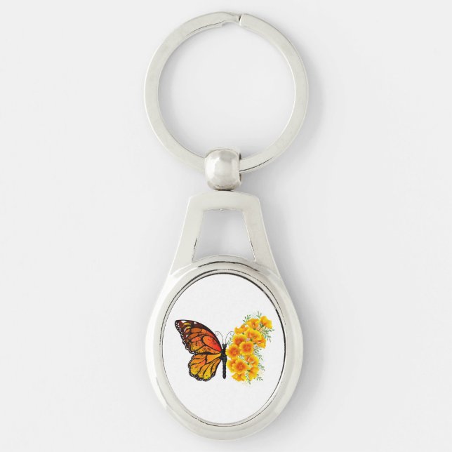Flower Butterfly with Yellow California Poppy Key Ring (Front)