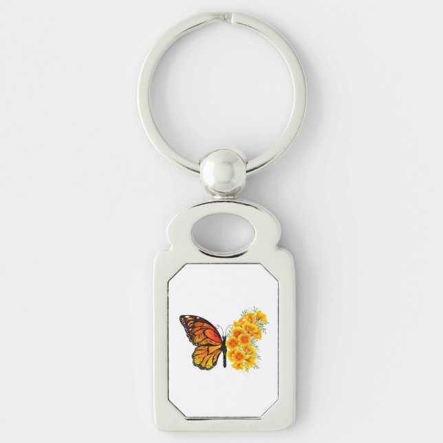 Flower Butterfly with Yellow California Poppy Key Ring (Front)