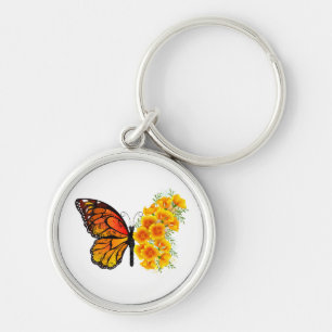 Flower Butterfly with Yellow California Poppy Key Ring