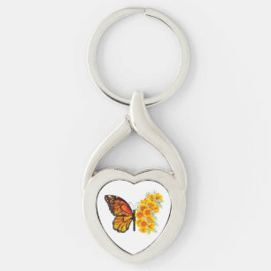 Flower Butterfly with Yellow California Poppy Key Ring