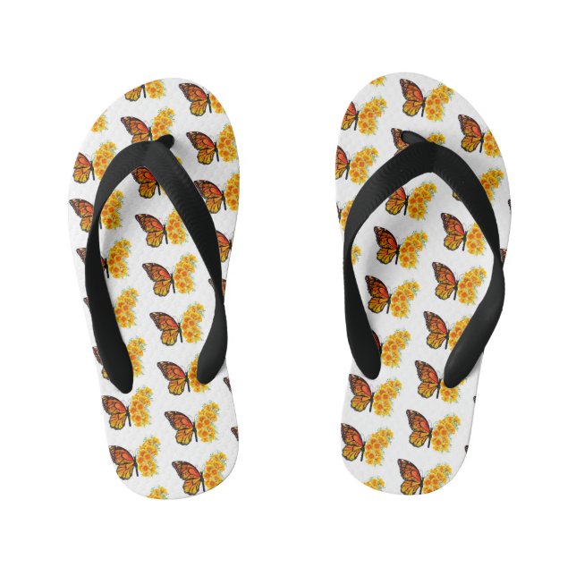 Flower Butterfly with Yellow California Poppy Kid's Flip Flops (Footbed)