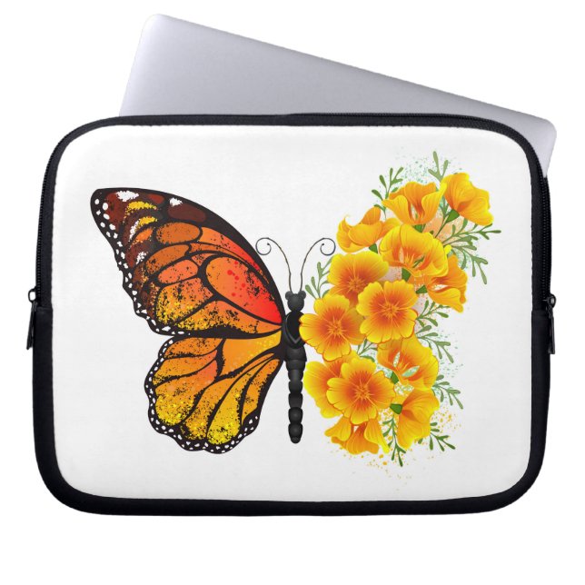 Flower Butterfly with Yellow California Poppy Laptop Sleeve (Front)