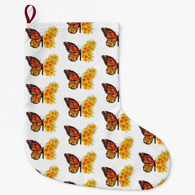 Flower Butterfly with Yellow California Poppy Large Christmas Stocking (Front)