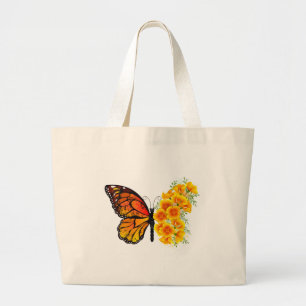 Flower Butterfly with Yellow California Poppy Large Tote Bag