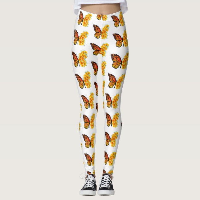 Flower Butterfly with Yellow California Poppy Leggings (Front)