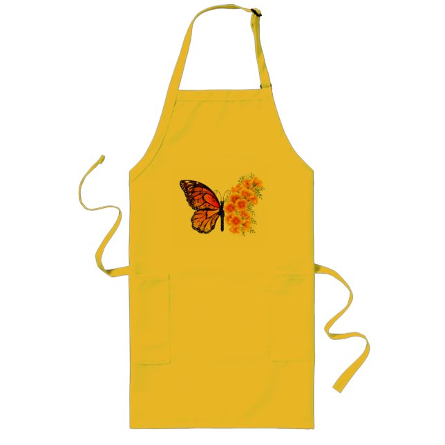 Flower Butterfly with Yellow California Poppy Long Apron (Front)